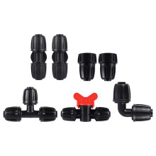 16 mm PE Bevattningsrörkopplingssats 16-Delat Set för 4 mm Mjuk Slang T-Ventil Reducerande T-Rör 6-Vägs Ändlocks Armbågskoppling