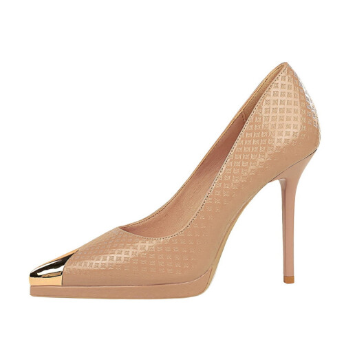 Women's Embossed Leather Pumps with Pointed Toe and High 1