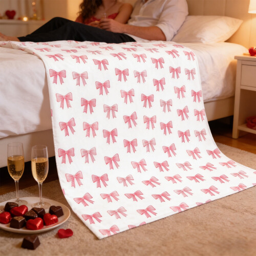Pink Bowknot Flannel Throw Blanket 29x39 inches 1