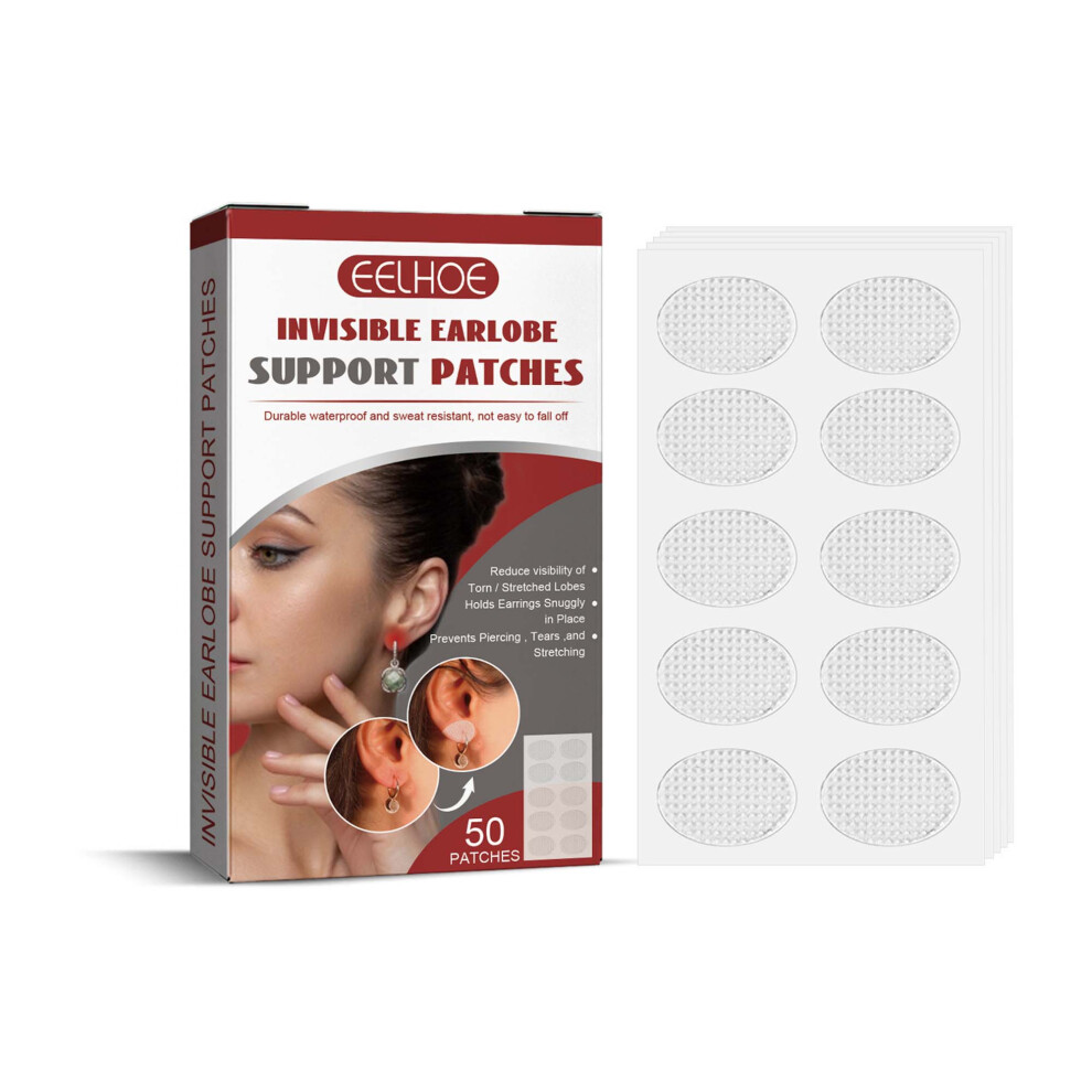 White (7Cmx3.8cm, ) 50 Pcs Invisible Earlobe Support Patches Waterproof Ear Protection Stickers Earlobe Support Care Products For Heavy Earrings