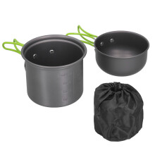 Lätt campingkokkärlsset för vandring, ryggsäcksresor, aluminiumoxidmaterial, vikbart handtag, utrymmesbesparande förvaring, jämn