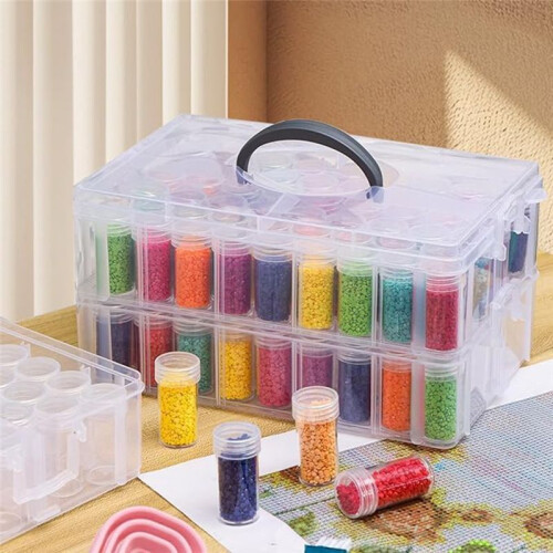 Diamond-Painting Storage Container, 3-Tier Stackable Bead Organizer with Carrying Handle,  Storage Box
