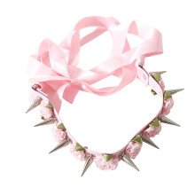 (One Size, Pink) Bondage Collar, Flowers Spikes Tie-up Adjustable Couples Intimate Toy Date Night Game