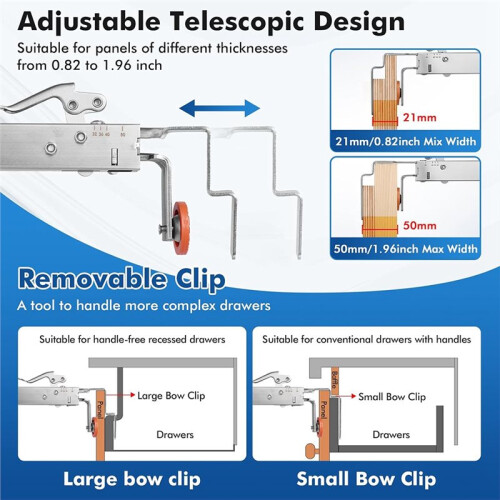 Adjustable Drawer Fixing Clamp Drawer Panel Front Installation Clamps Fixing Clips with 2pcs Replaceable Clip