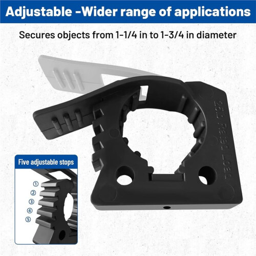 4 Pack Release Clamp Mounts Adjustable Shovel Clamp Mount Tool Handle Holders for 1-1/4" to 1-3/4" Diameter or Any Wall 2