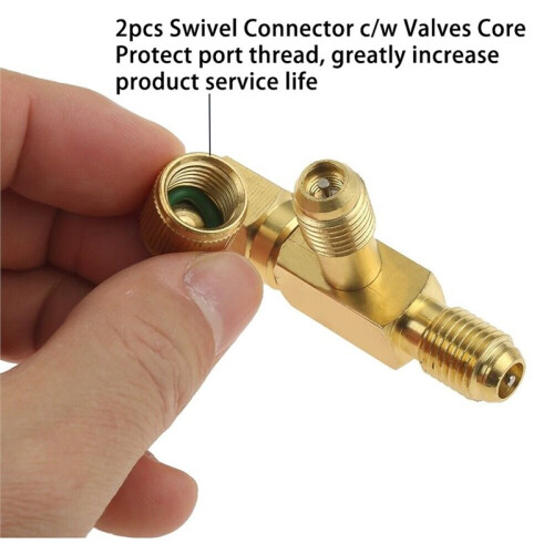 Quick Coupler Access Tee, 1/4'' SAE Valves Core Tee Adapter Brass Refrigerant with Swivel Connector 1