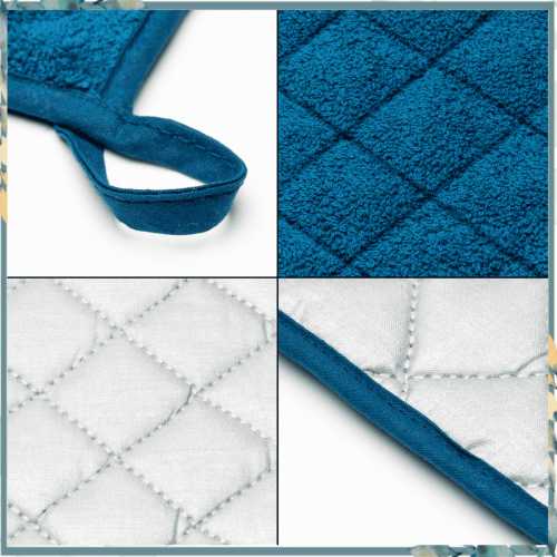 Oven Mitts Heat Resistant Cotton Quilted Blue 6 Pack 1