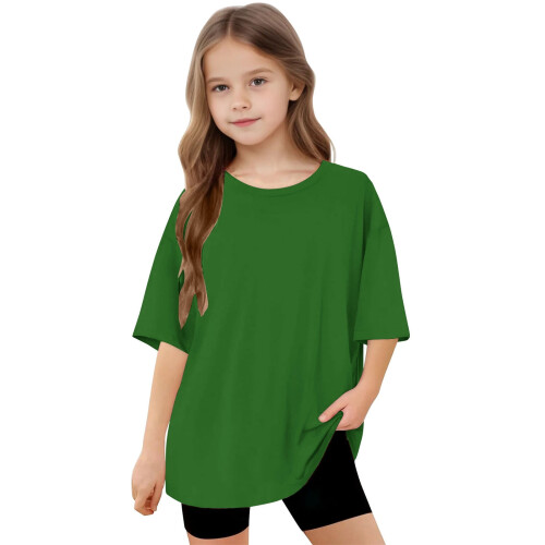 Magliette oversize da ragazza a maniche corte, larghe, con scollo rotondo, casual, estive, basic, per bambini. 2