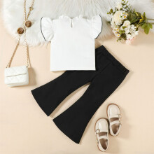 Girls Two-Piece Set Ruffle Top and Flare Pants Black