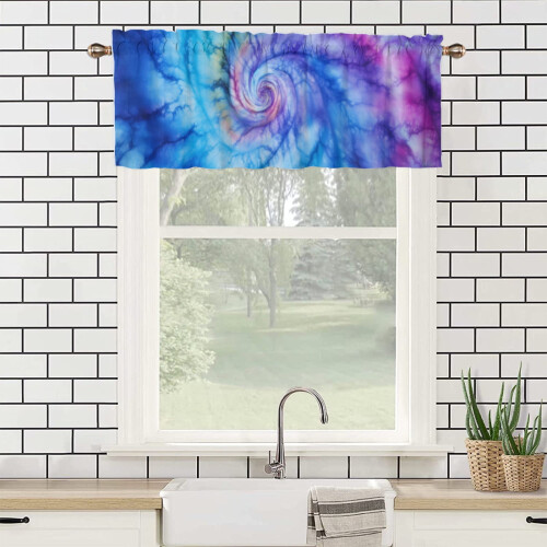 Βολάν παραθύρου Tie Dye – Ακουαρέλα σε σχήμα Boho Abstract Spiral (Μπλε/Μωβ), 54x18in, Θήκη για 2