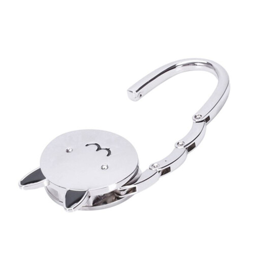 Cat Cartoon Foldable Silver Tone Handbag Hook Antislip Rubber Base Bag Holder 1