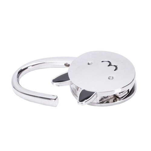Cat Cartoon Foldable Silver Tone Handbag Hook Antislip Rubber Base Bag Holder 2