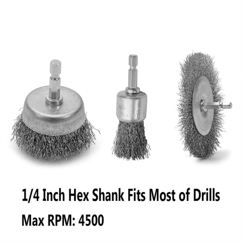 Coarse Crimped Wire Cup Brush Set 9PC Carbon Steel Hex 1