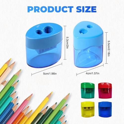 手持双孔铅笔削笔器 带盖 三角造型 多色 4个 1