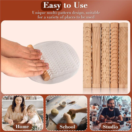 Wooden Texture Mud Pressed Roller Pattern Roller Rod Embossed Polymer Clay Rolling Pin Ceramic Pottery Art 2