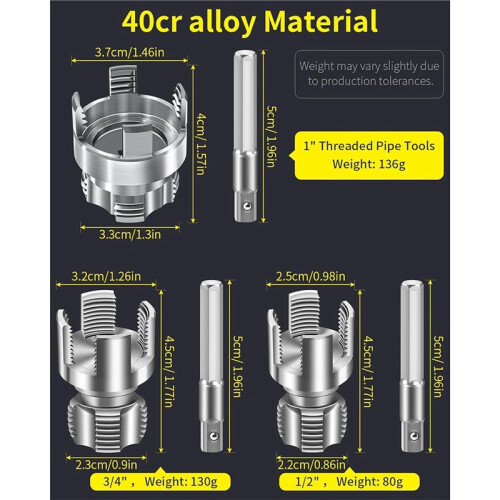 Internal & External Pipe Threading Tool Set 1/2" 3/4" 1" PVC Plastic Pipe Threader Kit,Drill Compatible for Plumbing 1