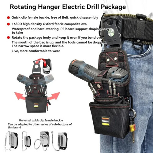 NAKIOO Rotatable Drill Bit Quick-Hanging Tool Bag, Tool Belt Organizer, Essential Electrician Accessory. 1