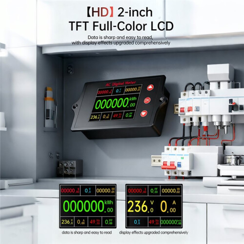 0-100A Digital Voltmeter with Color Screen Display High Precision AC Current Voltage Tester Electric  Meter Closed 2