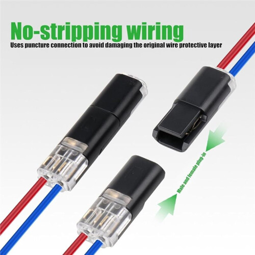 100PCS Conector Enchufable Doble Cable, LED Light Strip Connectors 2 Pin Solderless Wire Connector with Locking Buckle 1