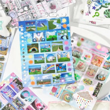 Dreaming of Retro Style Sticker Book, 30-Page Japanese Retro Dreamcore Sticker with Frosted Glitter,A