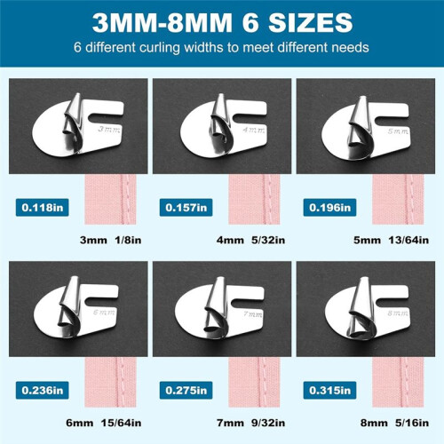 Universal Sömnad Rullfållfot Rullfålltrycksfot för Symaskin 6 St,(3/4/5/6/7/8mm) 2