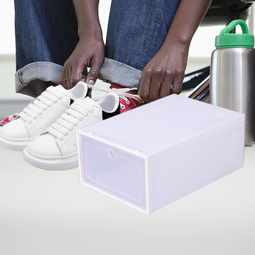 Clear Stackable Shoe Storage Box, 12x8x5", Transparent Foldable Clamshell Organizer with Front Opening (White) 1