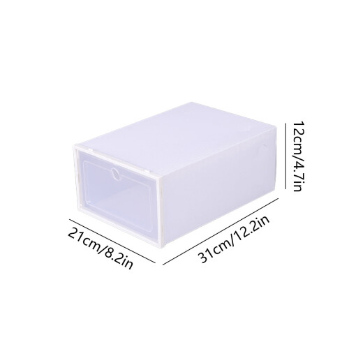 Clear Stackable Shoe Storage Box, 12x8x5", Transparent Foldable Clamshell Organizer with Front Opening (White) 2