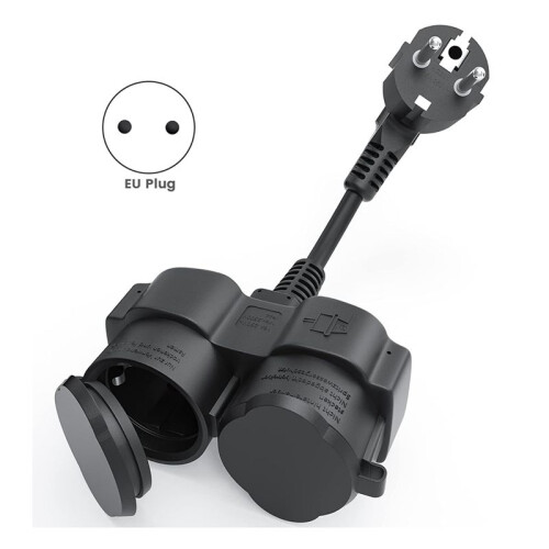 Double Plug for Socket, Extension Cable with 2 Schuko Sockets, Multiple Socket Outdoor, 16 A / 250 V,EU Plug 2