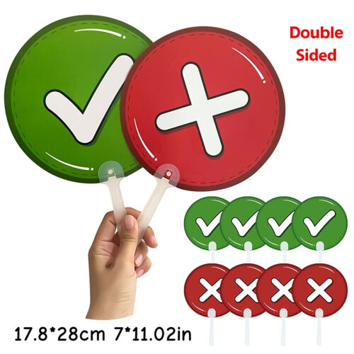 Double-Sided Correct & Wrong Handheld Signs Paddle for Classroom Activity Competition Scoring Voting Paddles Teaching 2