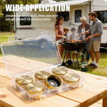 6Pcs Solid Brass Propane Tank Cap Universal for 1 LB Refillable Propane Cylinders with Rubber Washer for Camping RV BBQ