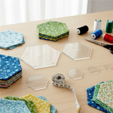 Set van 6 Acryl Zeshoekige Quiltpatronen, Maten 2,5 cm Tot 12,5 cm met een Naadtoeslag van 0,6 cm voor Knutselprojecten