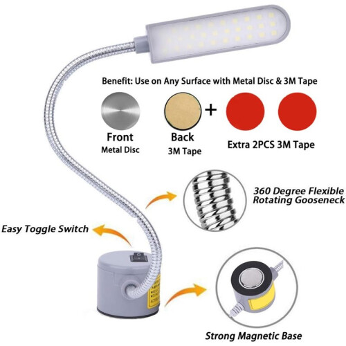 Sewing Machine Light LED (30LEDs) 6 W Multifunctional Work Lamp with Magnetic Mounting Base for Lathe Drill Press EU Plug 2