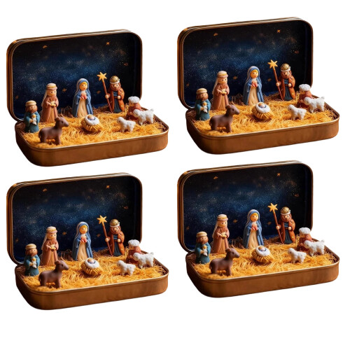 Mini-Krippenset, dekorative Blechdose, 4-teilig 2