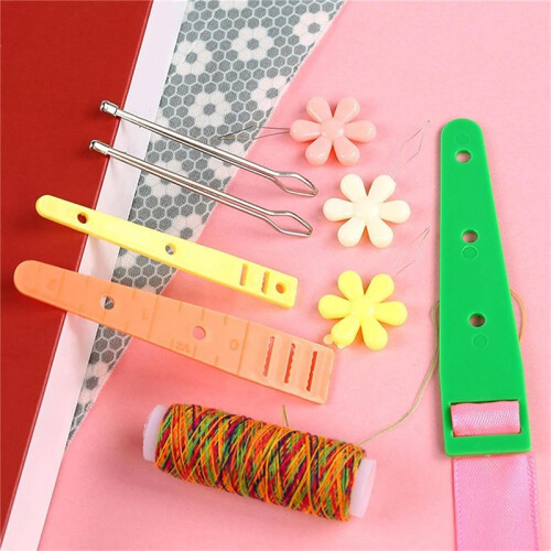 Flexible Drawstring Threader Set with Stainless Steel Sewing Loop Hook Seam Tweezers Cord Lock 2