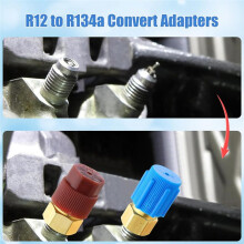 R12 to R134A AC Fitting Conversion Adapter Kit, Quick Coupler Valve A/C 90 Port Retrofit Adapter High/Low Pressure