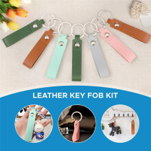 50pcs PU Leather Key Fob Kit, Keychain Blanks with Rives and Key Rings, Rectangle Leather Key Chain Bulk for DIY