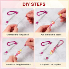 Beadable Keychain Bars, 24 Pcs Metal Beaded Keychain Blanks Bulk Making Supplies Kit with Snap Hook Rose Red