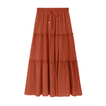 Women's maxi skirt pleated elastic waist ruffled casual