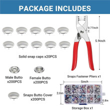 200 Sets Metal Snap Buttons with Pliers, Silver Sewing Snaps for DIY Crafting (9.5mm / 800 PCS)