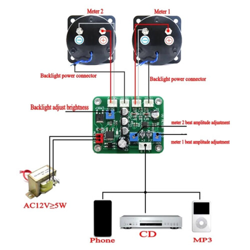 1 Set 35mm VU Meter Stereo Audio Amplifier Level Indicator Audio Meter Backlight Adjustable with Driver Board for AMP 2