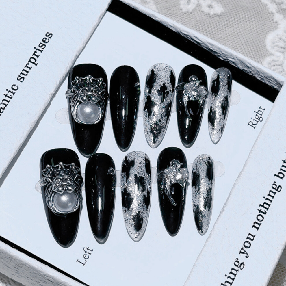 Roc-Electron Dark (M) Pointed Rhinestone Fake Nails Kit