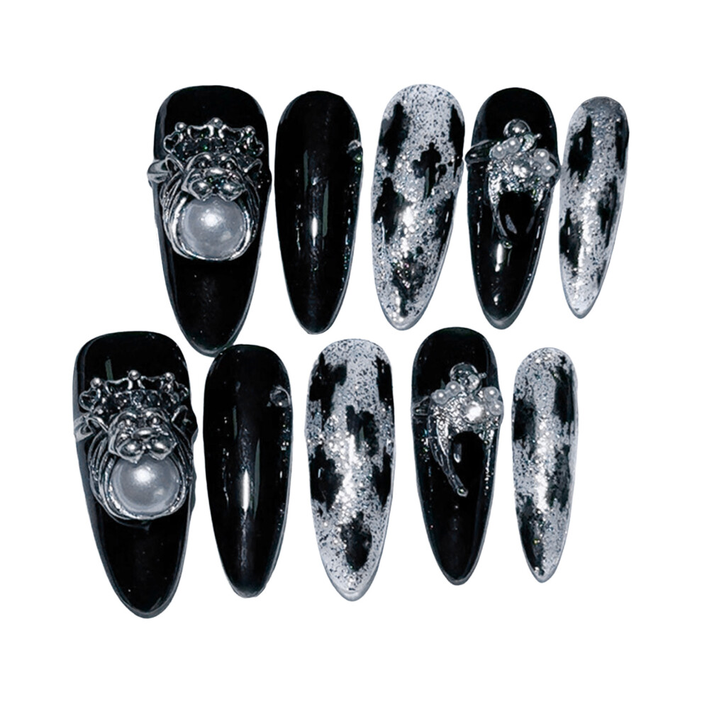 Roc-Electron Dark (S) Pointed Rhinestone Fake Nails Kit