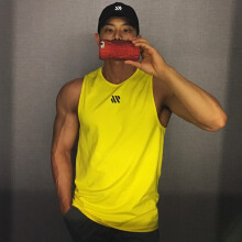 (Yellow black slanted rod, 2XL) Men\'s Quick Dry Fitness Tank Top - Breathable Workout Shirt