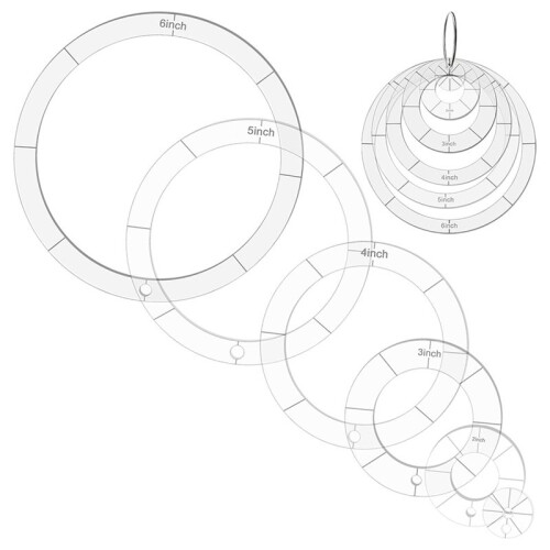 Conjunto de 6 Moldes Circulares de Acrílico para Patchwork, 1/2/3/4/5/6 Polegadas, com Argolas Articuladas para Fichário, para Artesanato DIY 2