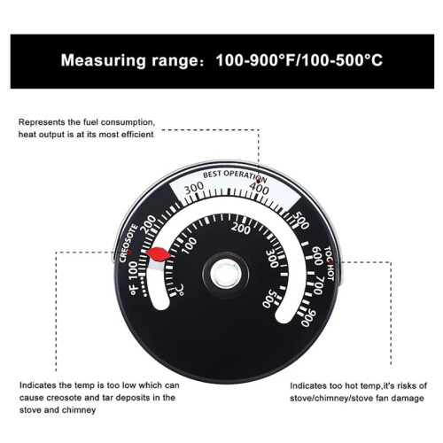 Vedkaminstermometer Magnetisk Ugnstemperaturmätare för Vedeldade Spisar, Eldstadsrörstermometer 1