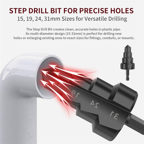 3Pcs PVC Pipe Threading Tool Kit, Includes 1/2" & 3/4" Internal/External Thread Cutters, Reamer and Step Drill Bit 2