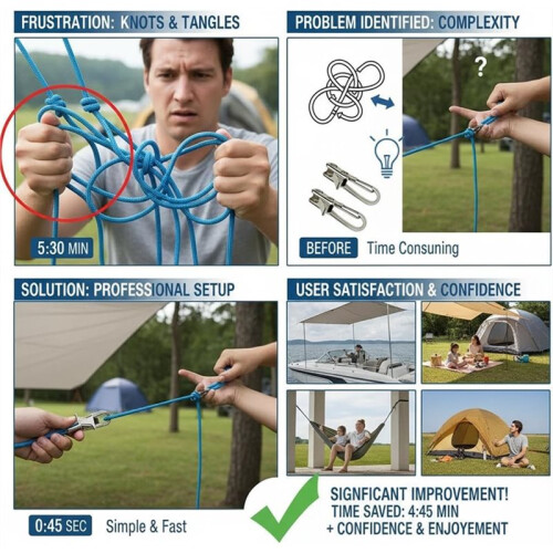 6-Pack Justerbart Paracord-Spännkit - Infällbart Spänne och Kamlås för Säker Bindning, Camping och Presenningar 1