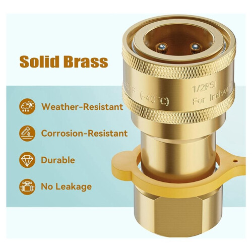 1/2 Inch Natural Gas Quick Connect Fitting Set, Propane Quick Connect Fittings, 4 Pcs Solid Brass Kit 1