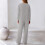 Women's Fall Solid Textured Drawstring 2-Piece Tracksuit Set Light Gray M 3