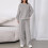 Women's Fall Solid Textured Drawstring 2-Piece Tracksuit Set Light Gray M 4